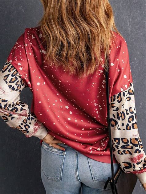 Dokotoo Leopard Print Drop Shoulder Sweatshirt Shein Usa