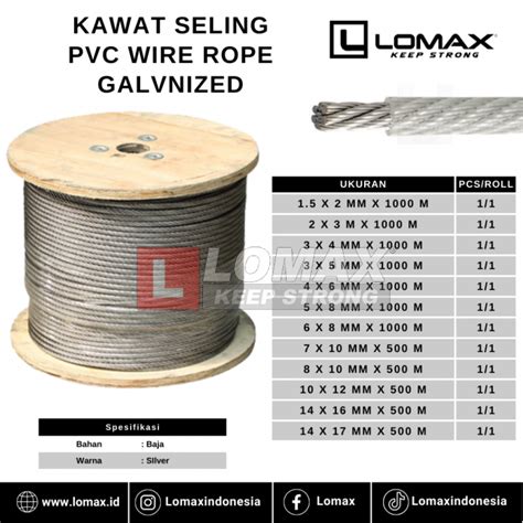 Building Project Tools Kawat Seling Pvc Wire Rope Galvanized Lomax