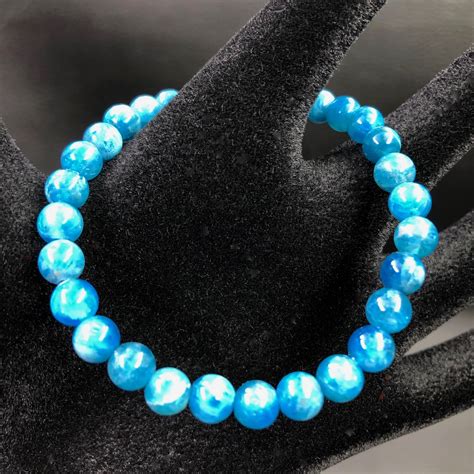 Bracelet En Apatite Bleue De Madagascar Perles Mm C Ur De Pierres