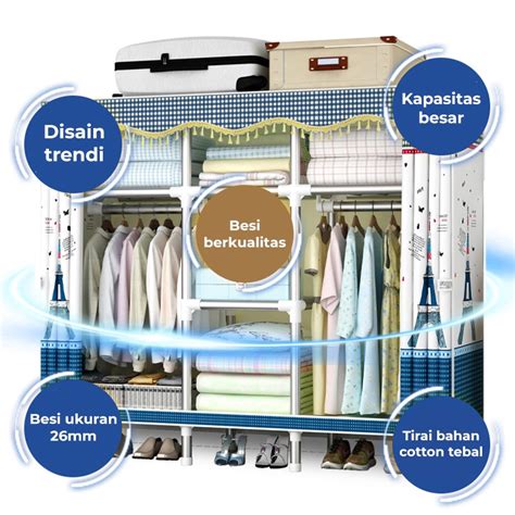 Jual Zh Ef Dejavu Lemari Pakaian Kain Portable Rak Baju Susun Tirai