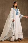 Buy White Organza Embroidery Kashmiri V Neck Aari Yoke Kurta Divider