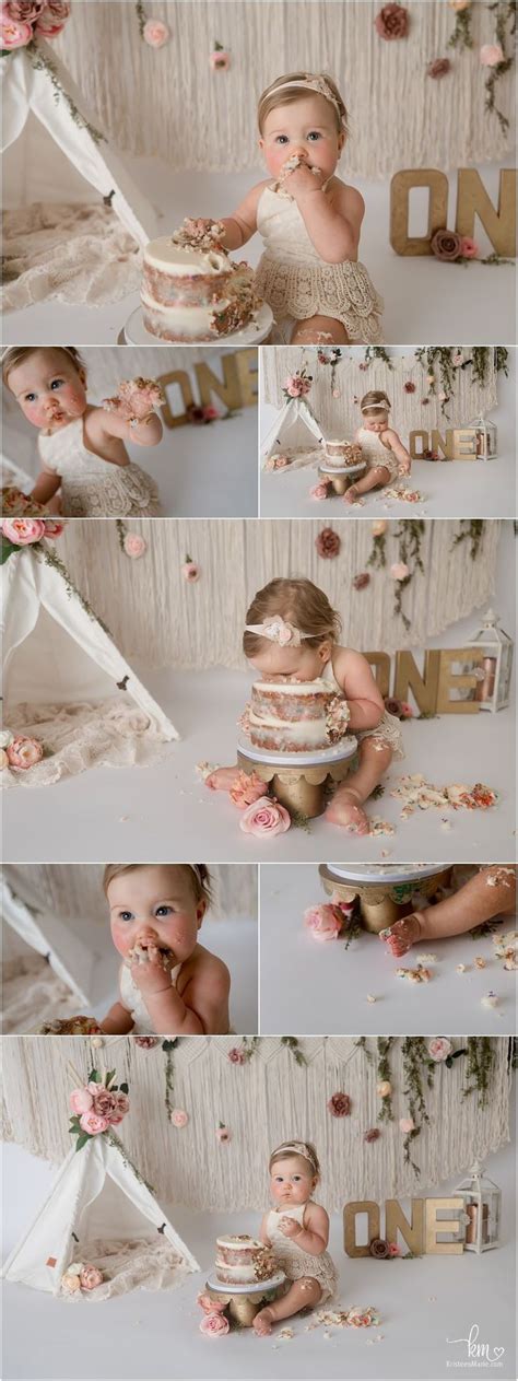 Boho St Birthday Cake Smash Session With Flowers Tepee And Macrame