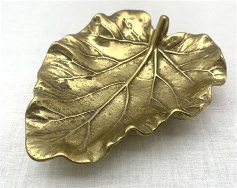 Vintage Brass Rhubarb Leaf Tray Virginia Metalcrafters Gold Etsy