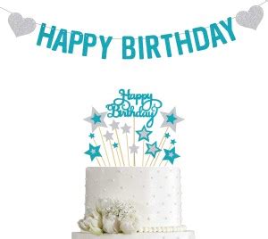 Svm Craft Svm Craft Happy Birthday Cake Topper With Banner Blue And