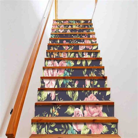 Watercolor Flowers Stair Stickers Colorful Floral Self Adhesive Staircase Riser Decals Oil