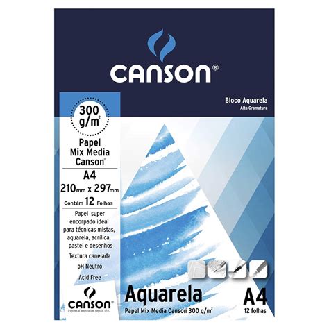 Bloco Aquarela A4 Canson 300g Mix Media 12 Folhas Escorrega o Preço