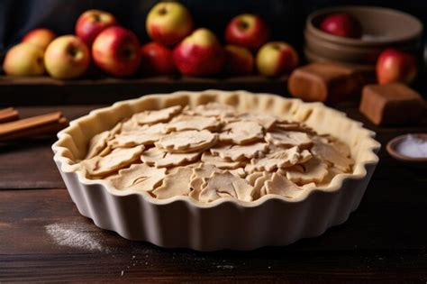 Hornear Una Tarta De Manzana Con Masa Quebrada En Un Molde Para Tartas