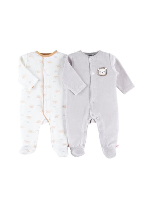 Set De 2 Pyjamas 1 pièce En Velours Clair écru Noir Blanc Kiabi