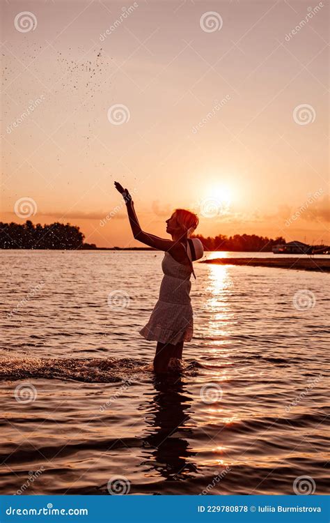 Profile Photo Of Woman Splashing Water Silhouette Of Beautiful Happy