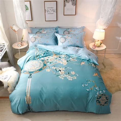 Elegant Floral Traditional Chinese Bedding Set 4pcs Queen King Size 100