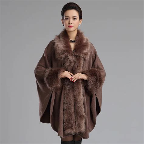 2017 New Elegant Large Fur Coat Faux Fox Fur Cloak Cape Relaxed Knitted