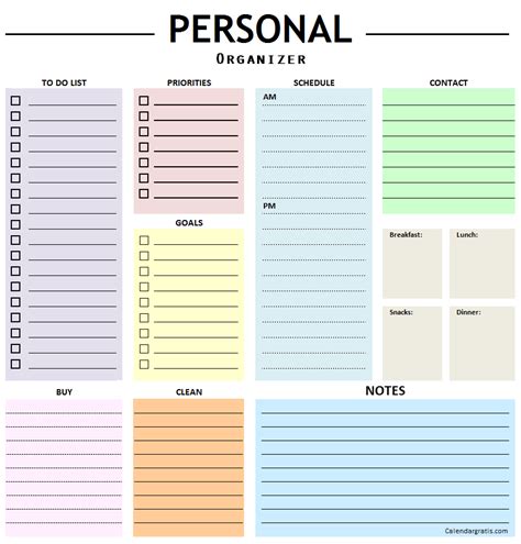 Personal Organizer Planner Template | To Do List, Notes, Goals Maker Monthly Planner Template ...