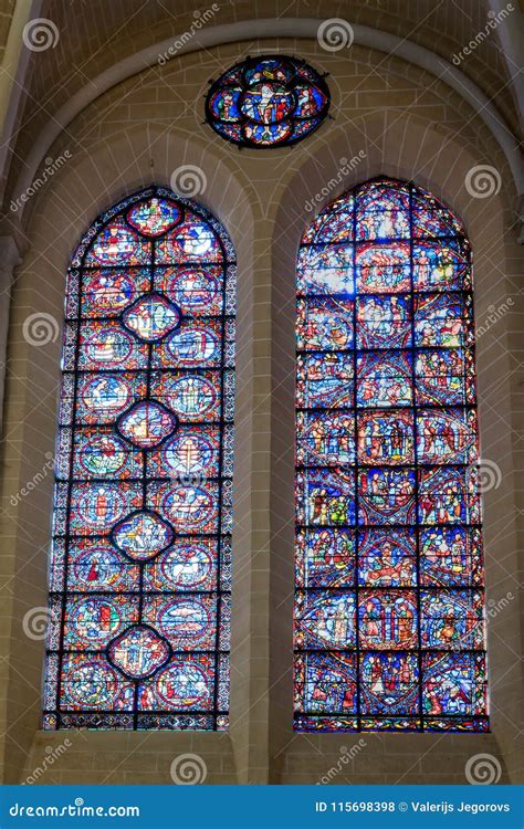 Stained Glass Windows In Chartres Cathedral Editorial Stock Photo