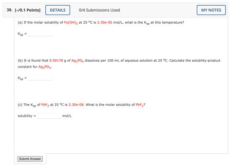 Solved A If The Molar Solubility Of Fe Oh At C Is Chegg