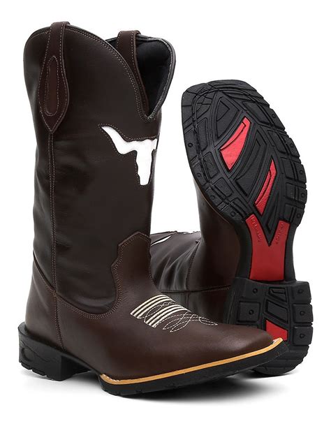 Bota Texana Masculina Em Couro Legitimo Country Boi Vazado Frete Gr Tis