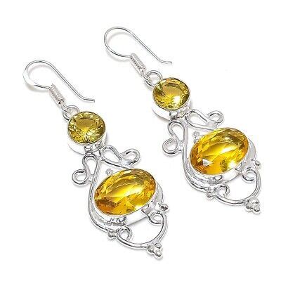 Citrine Jaune Pierre Précieuse Handmade 925 Argent Sterling Bijoux D Sz