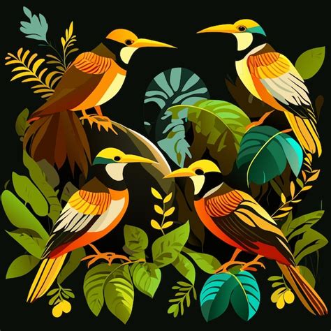 Conjunto De Iconos De Aves Tropicales Estilo Acuarela Vector Premium