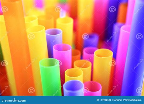 Colorful Of Drinking Straws Top View Closeup Macro Stock Photo