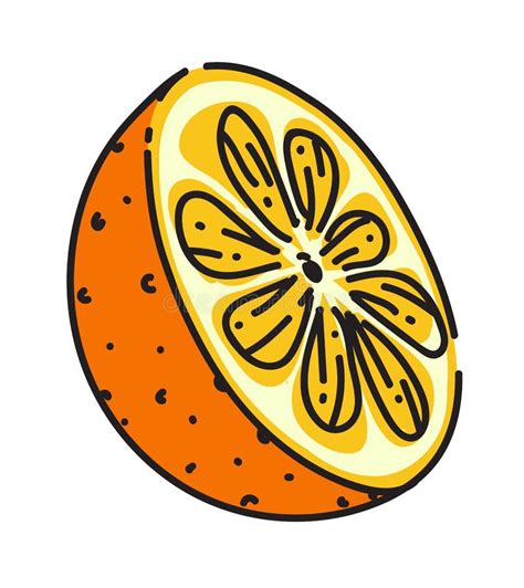 Desenho Animado Fruta De Laranja Cortada Metade Isolada Em Fundo Branco