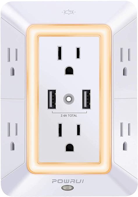 Usb Wall Charger Surge Protector 6 Outlet Extender With 2 Usb Charging Ports 2 4a Total And