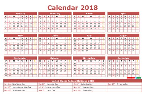 12 Month 2018 Calendar With Week Numbers Printable Calendar Program
