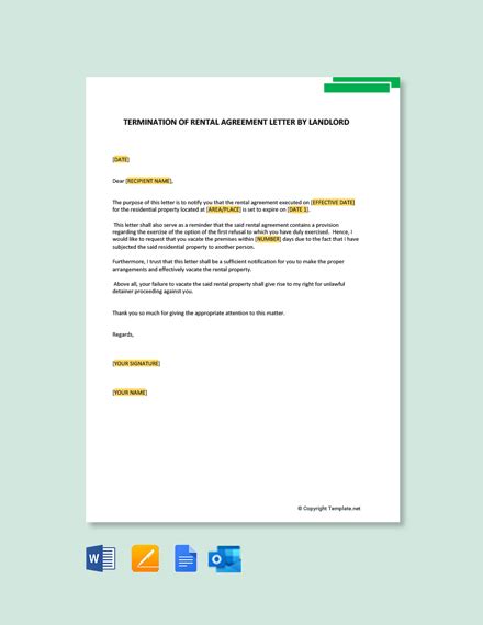 Rental Agreement Termination Letter From Landlord Template Google