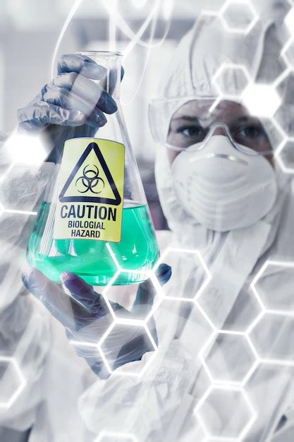 Premium Photo Science And Medical Graphic Against Scientist In Protective Suit With Hazardous