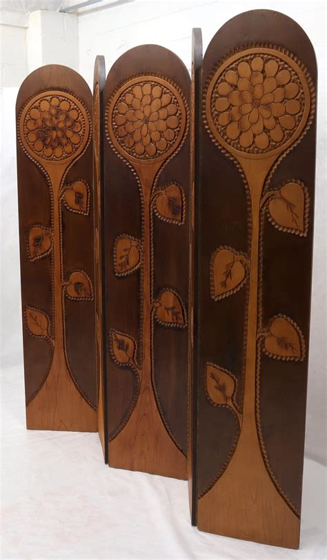 Large Art Panels Burned Wood Two Sided Room Divider Screen Sunflower