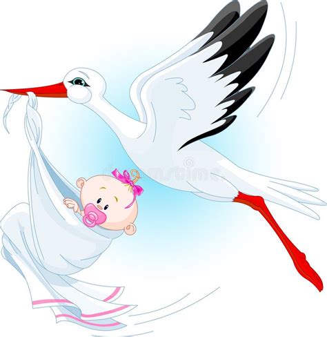 Cegonha com bebé ilustração do vetor. Ilustração de gravidez - 12704379