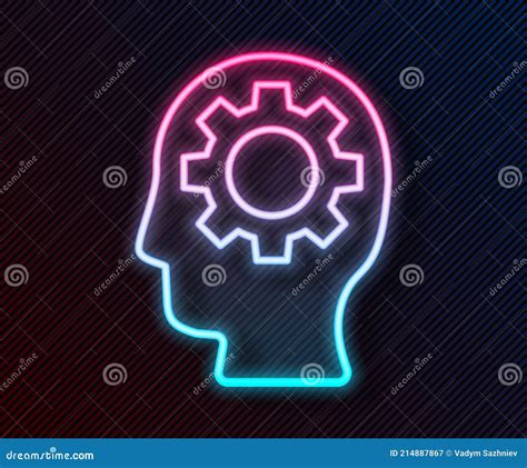 Glowing Neon Line Human Head With Gear Inside Icon Isolated On Black