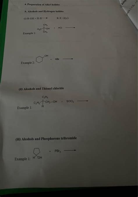 Solved 4 Preparation Of Alkyl Halides A Alcohols And