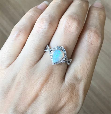 Genuine Opal Infinity Engagement Ring Natural Teardrop Opal Promise