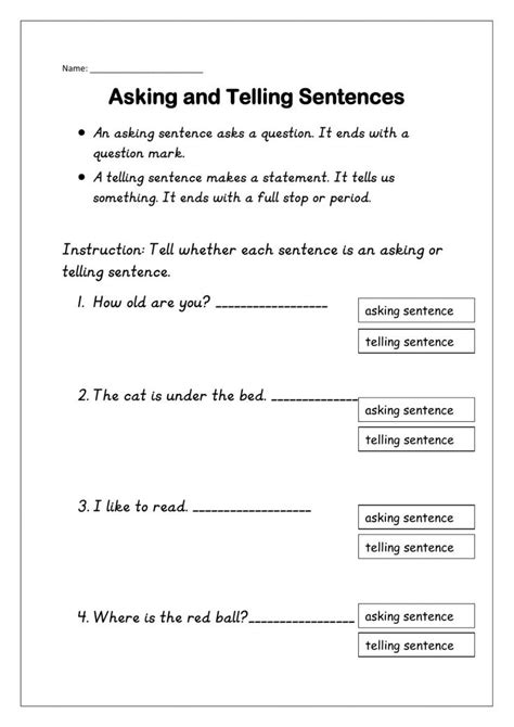 Asking And Telling Sentences Interactive Worksheet