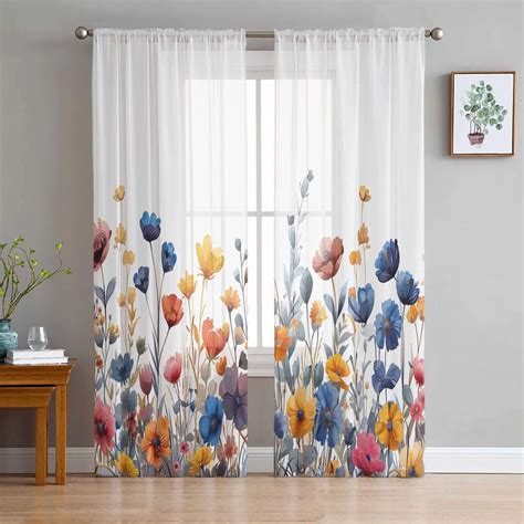 Flower Daisy Plant Leaves Tulle Curtains For Living Room Bedroom Modern