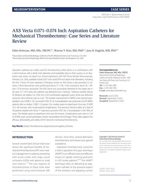 PDF AXS Vecta 0 0710 074 Inch Aspiration Catheters For Mechanical