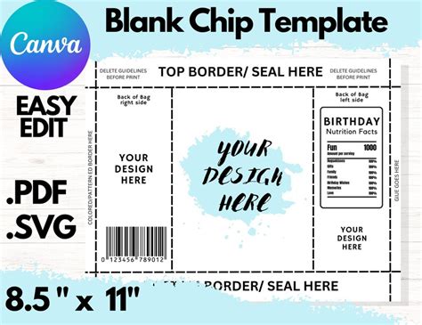 Blank Chip Bag Template Canva Pdf And Svg Instant Download Etsy