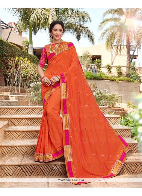 Faux Georgette Orange Classic Designer Saree