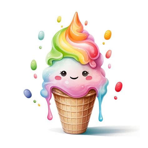 Premium Photo There Is A Ice Cream Cone With A Rainbow Topping On It