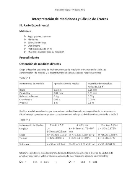 Interpretación de Mediciones y Cálculo de Errores Inicio de curso