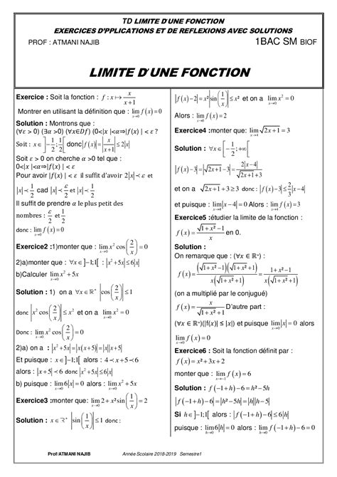 Limites Dune Fonction Corrig S Rie D Exercices Alloschool