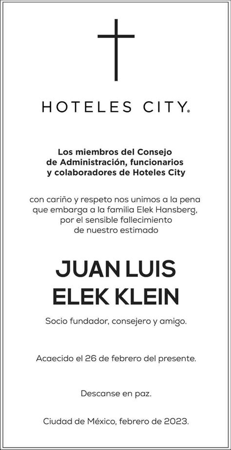 Se Or Juan Luis Elek Klein Obituario Esquela