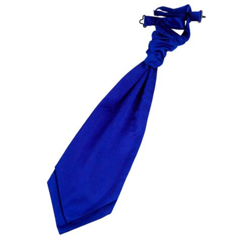 Royal Blue Mens Pre Tied Ruche Cravat Satin Plain Solid Formal Wedding