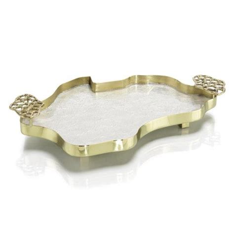 John Richard Brass And Iridescent White Tray 3H X 13W X 20 5D Modern