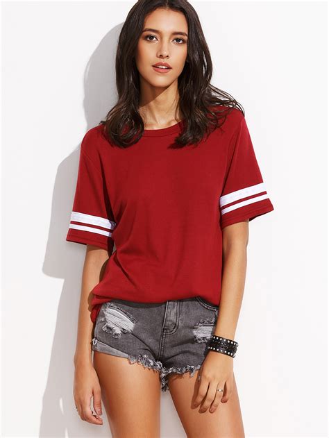 Varsity Striped Tee Shein Sheinside