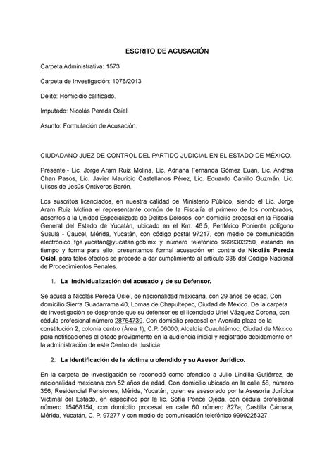 Ada Escrito De Acusación Escrito De AcusaciÓn Carpeta Administrativa