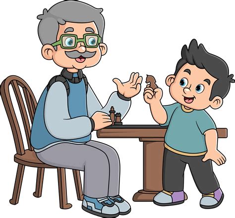 un abuelo enseña su nieto a jugar estratégico ajedrez 24608487 Vector