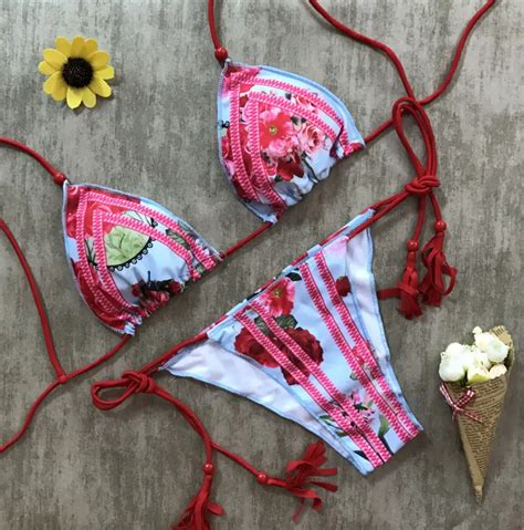 Women Swimsuits Sexy Women Floral Print Bikini Set Bandage Push Up