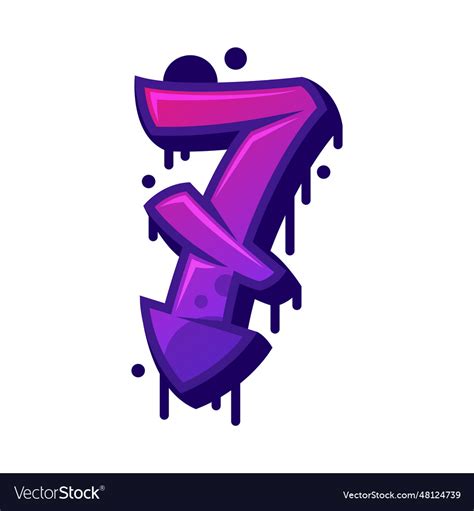 Graffiti seven number and purple bold numeral Vector Image