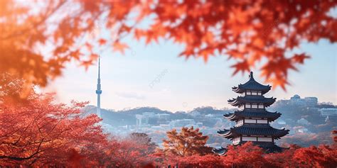 Autumn Splendor Namsan Tower And Pavilion In Seoul Colorful Fall Leaves