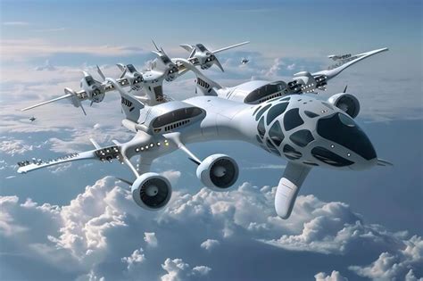 Premium Photo Futuristic Airplane Soaring Through The Clouds